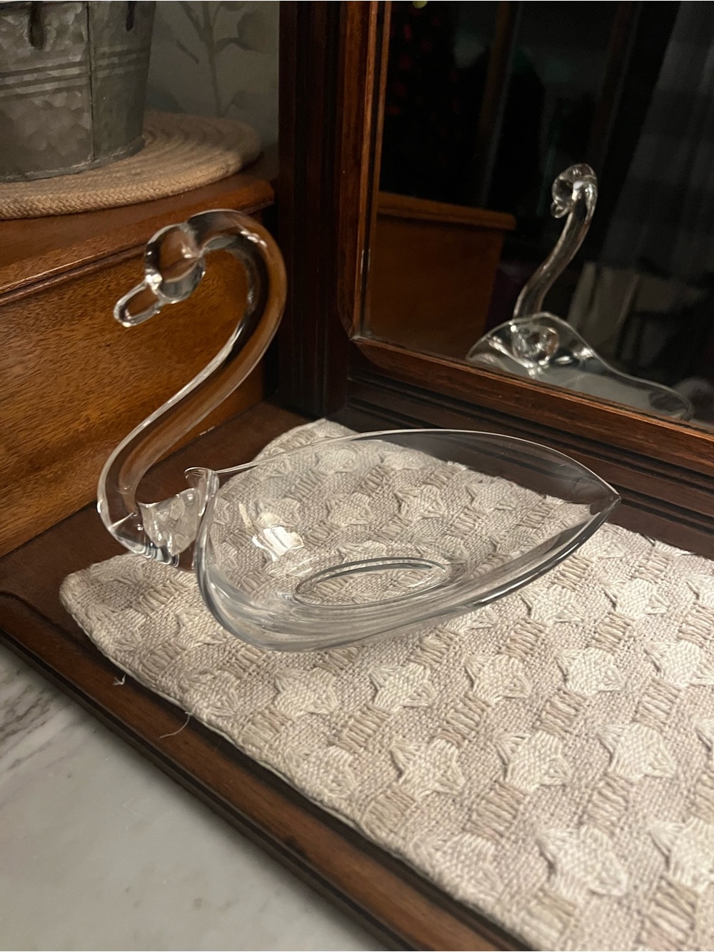 DUNCAN &‎ MILLER Vintage MCM 1930s-1950s Clear Glass Swan Candy/Trinket Dish EUC